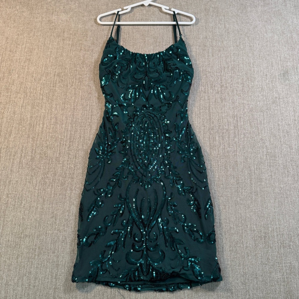 Crystal Doll Emerald Green Sequin Bodycon Dress XS Homecoming Prom Cocktail